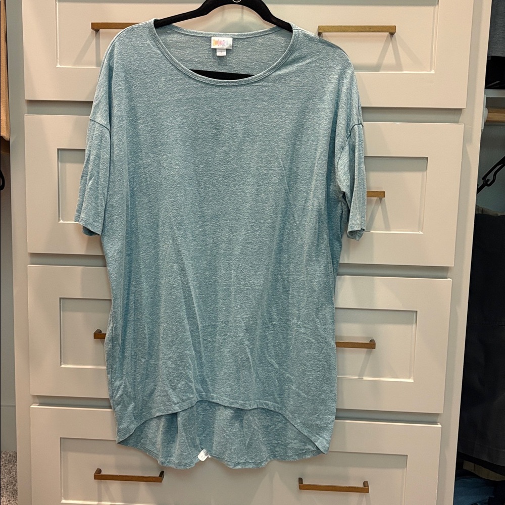 LuLaRoe Heathered Teal Dolman Short Sleeve Tunic